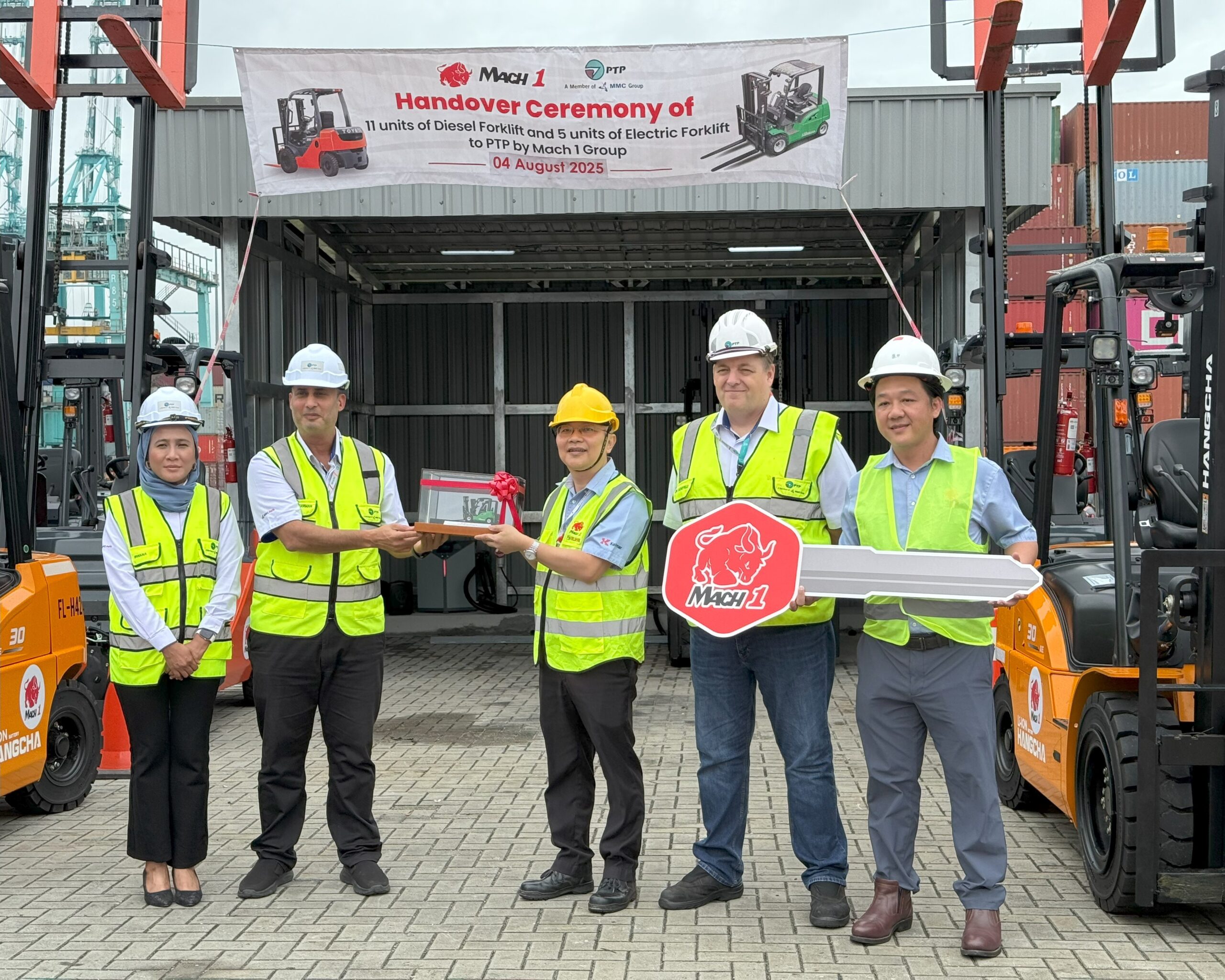 company handover forklift in port